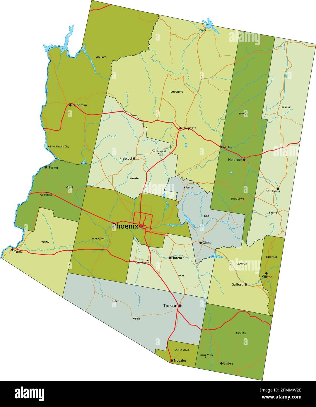 Highly detailed editable political map with separated layers. Arizona ...