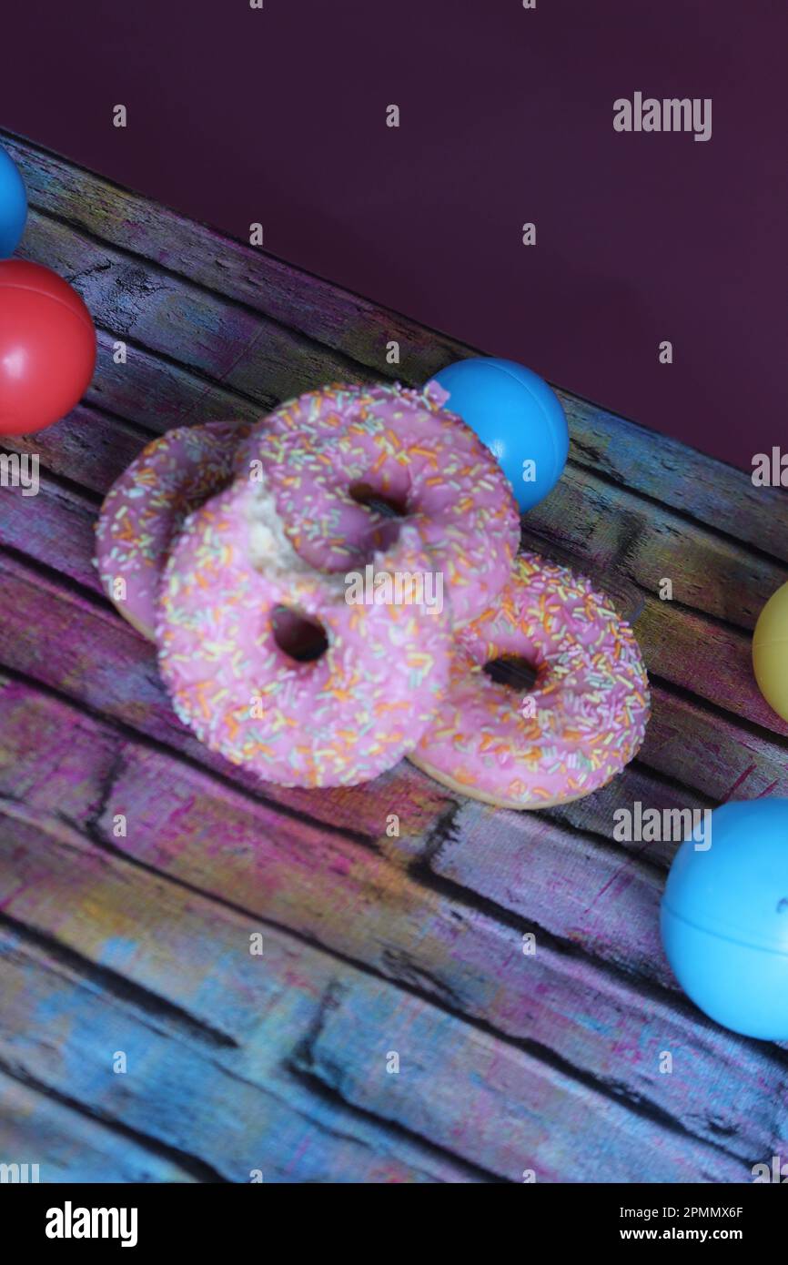 Pink Donut, Food Photography Stock Photo