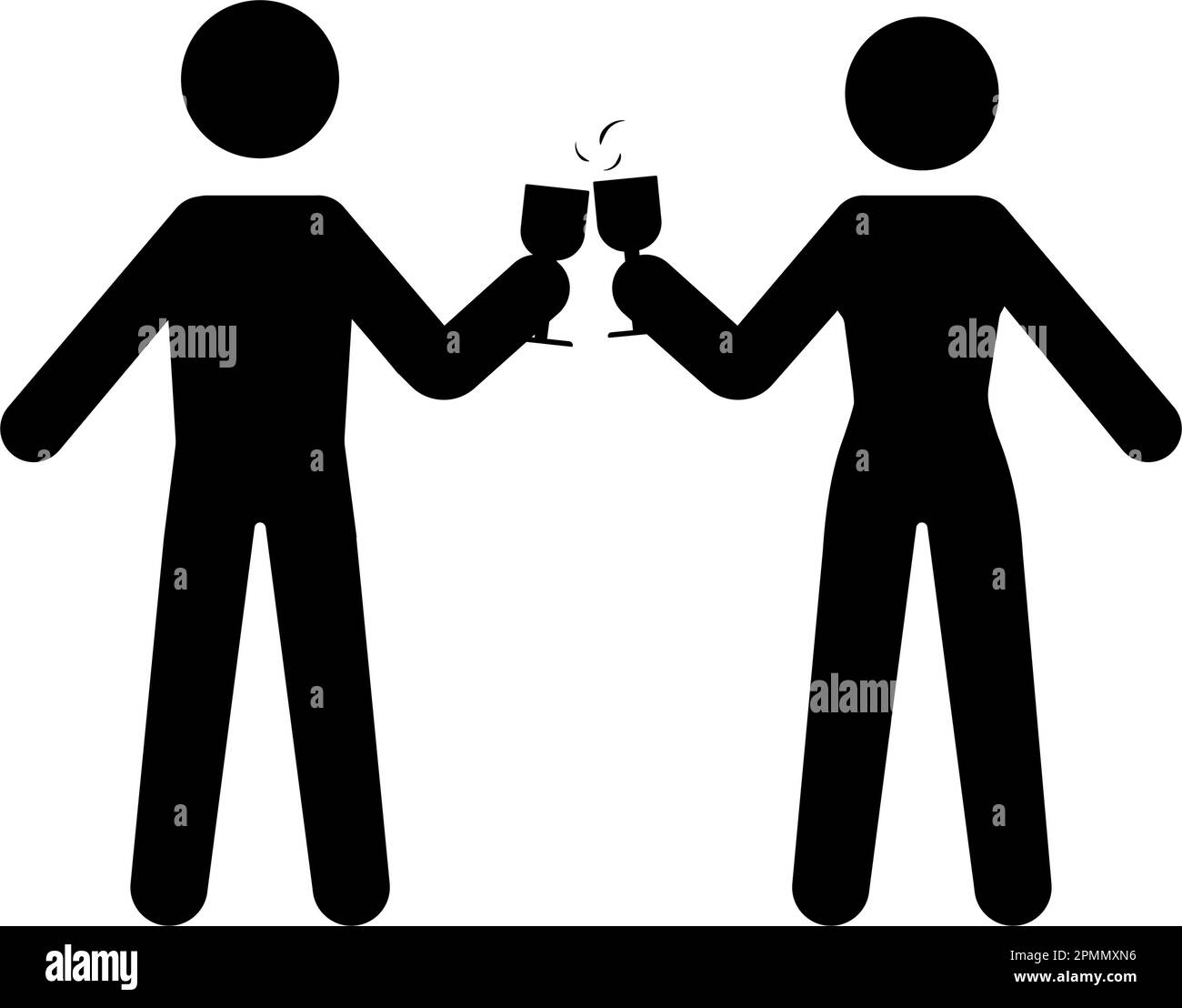 Couple toast with two drinks icon symbol. Flat vector illustration Stock Vector