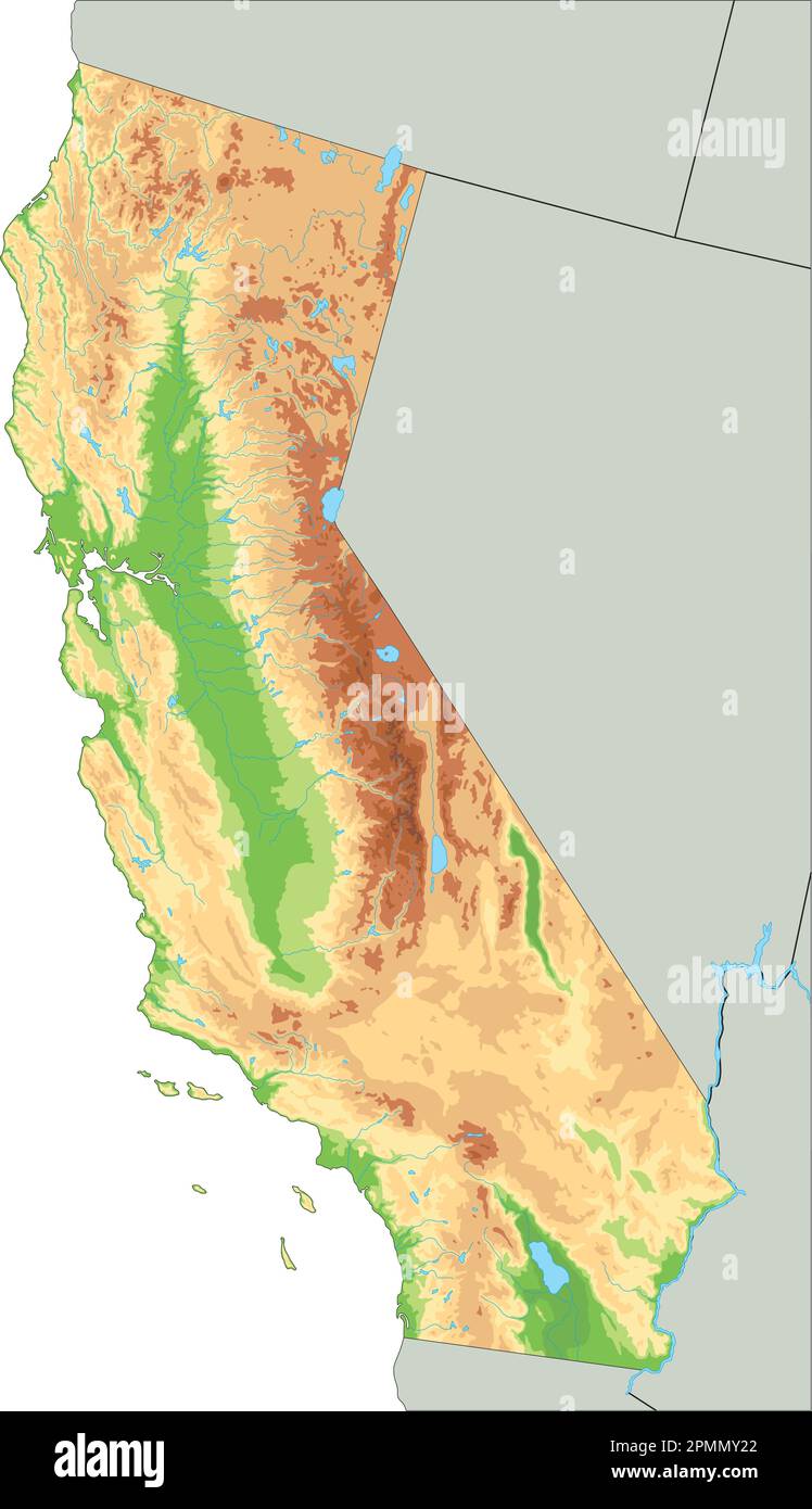 High Detailed California Physical Map Stock Vector Image Art Alamy High Detailed California Physical Map 2PMMY22