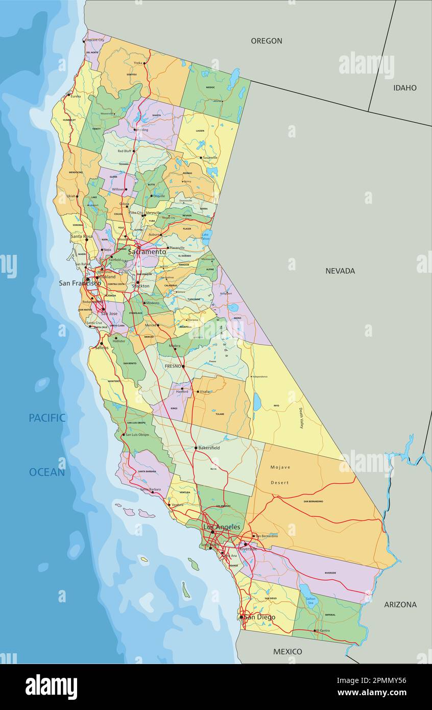 California Highly Detailed Editable Political Map With Labeling Stock California Highly Detailed Editable Political Map With Labeling 2PMMY56 
