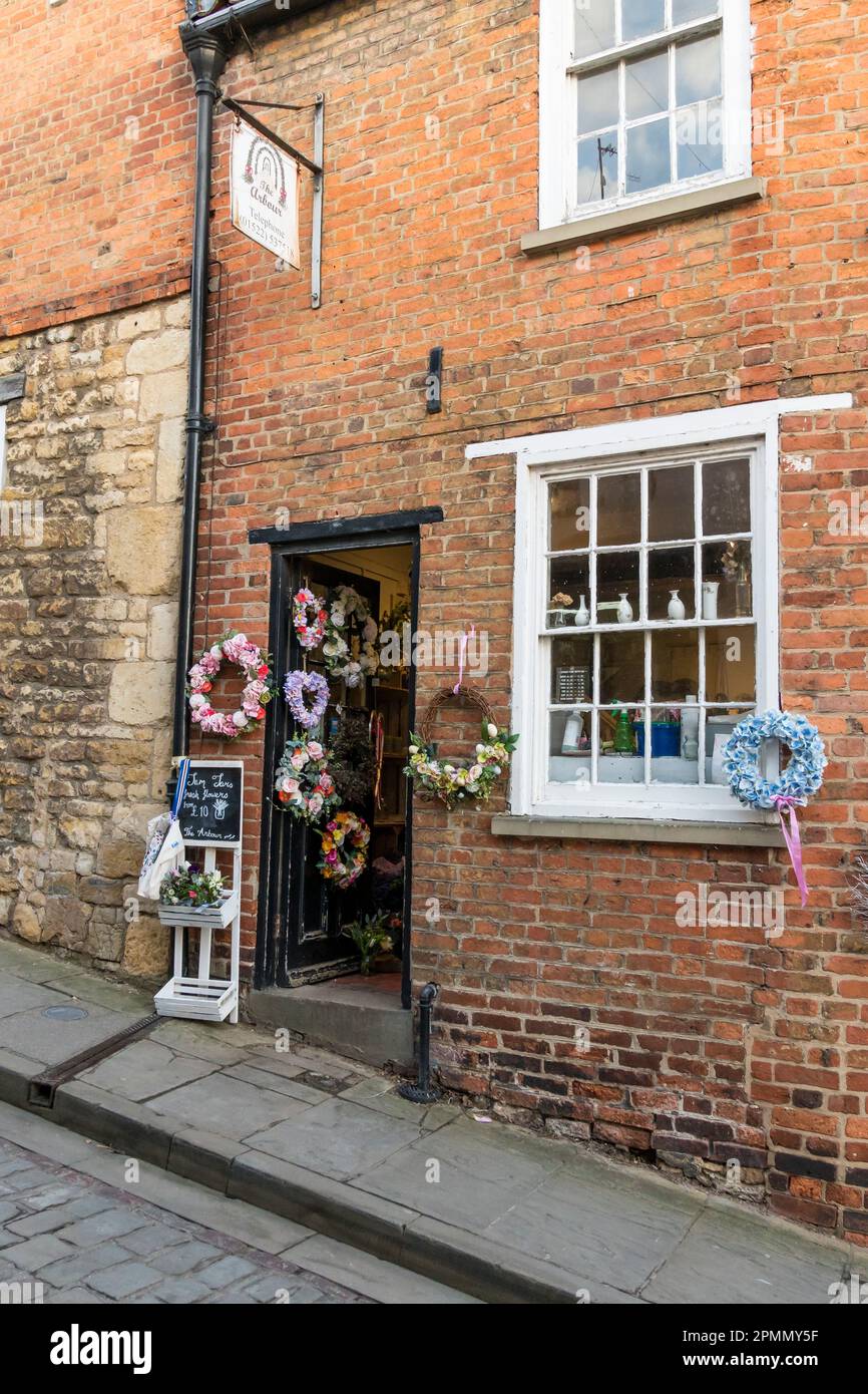 The Arbour flower shop High Street Old town Lincoln City 2023 Stock