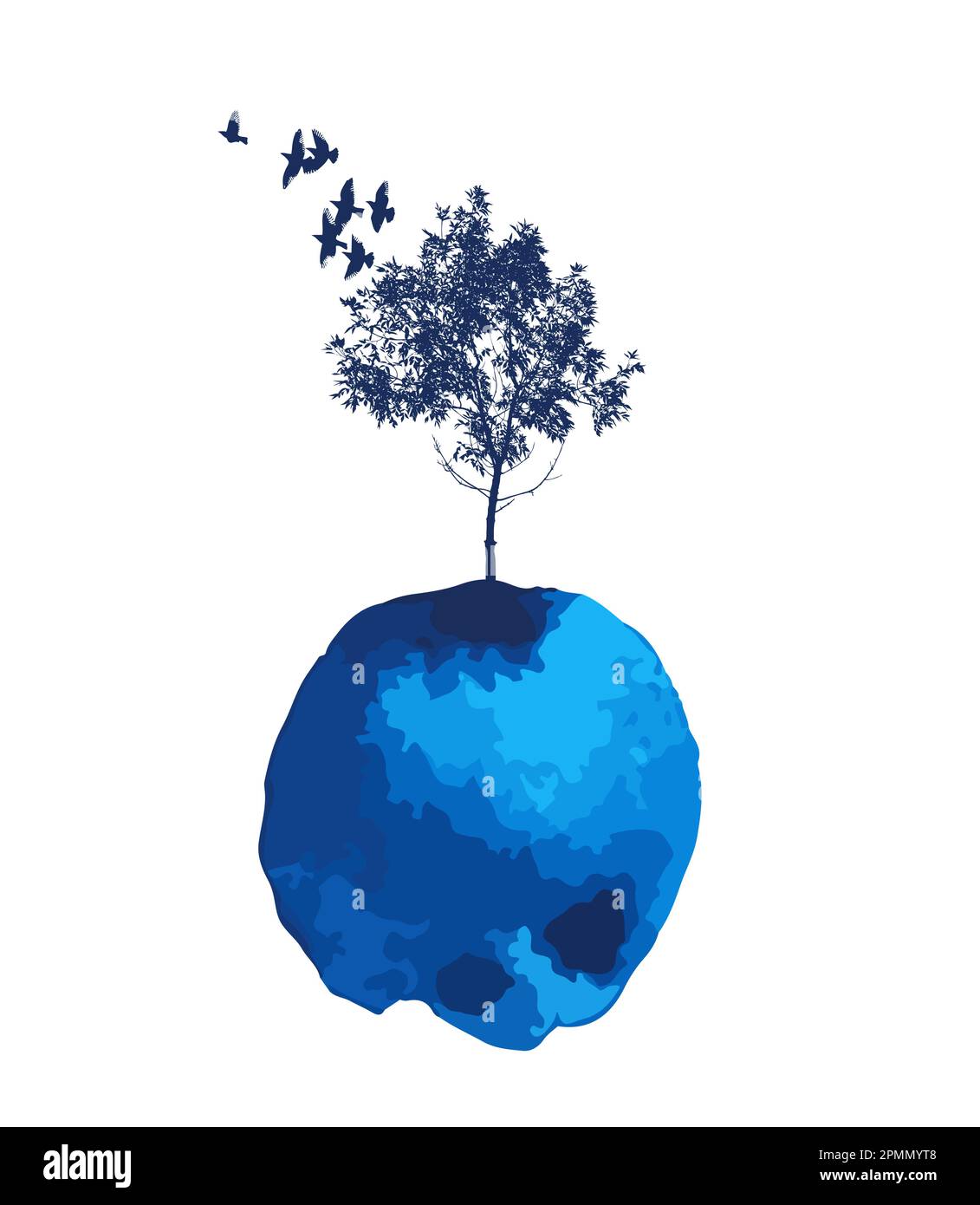 The object is a tree with birds in a watercolor. Vector illustration ...