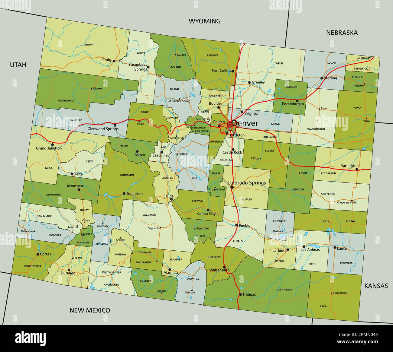 Highly detailed editable political map with separated layers. Colorado ...