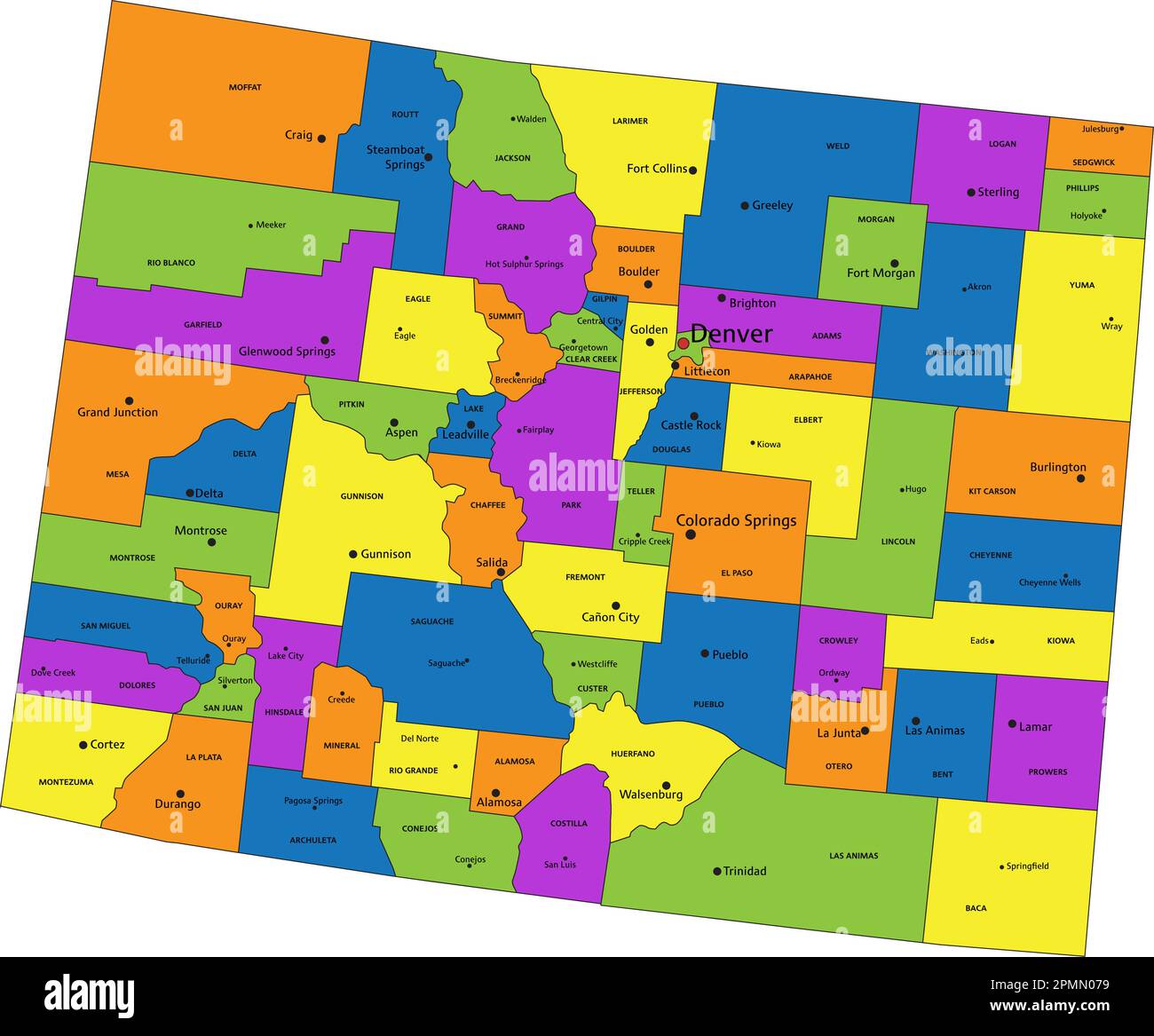 Colorful Colorado political map with clearly labeled, separated layers. Vector illustration. Stock Vector
