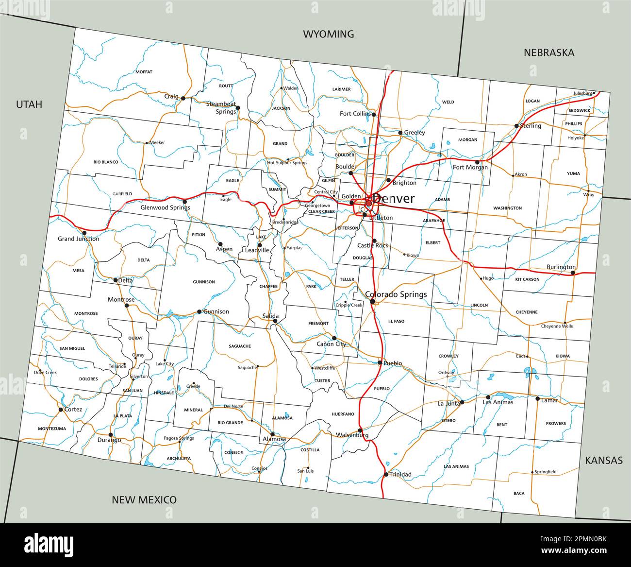 High detailed Colorado road map with labeling Stock Vector Image & Art