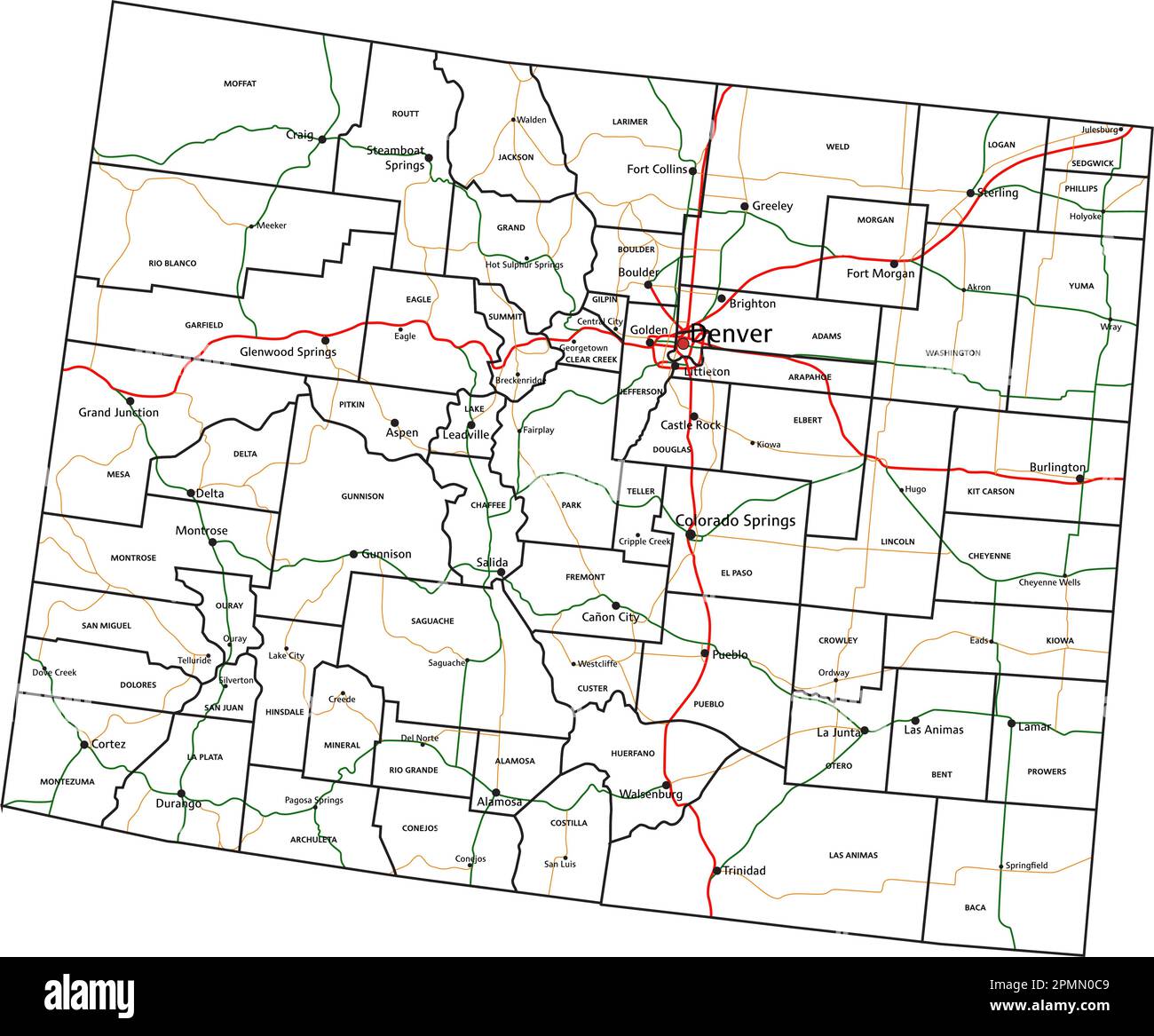 Colorado road and highway map. Vector illustration Stock Vector Image ...