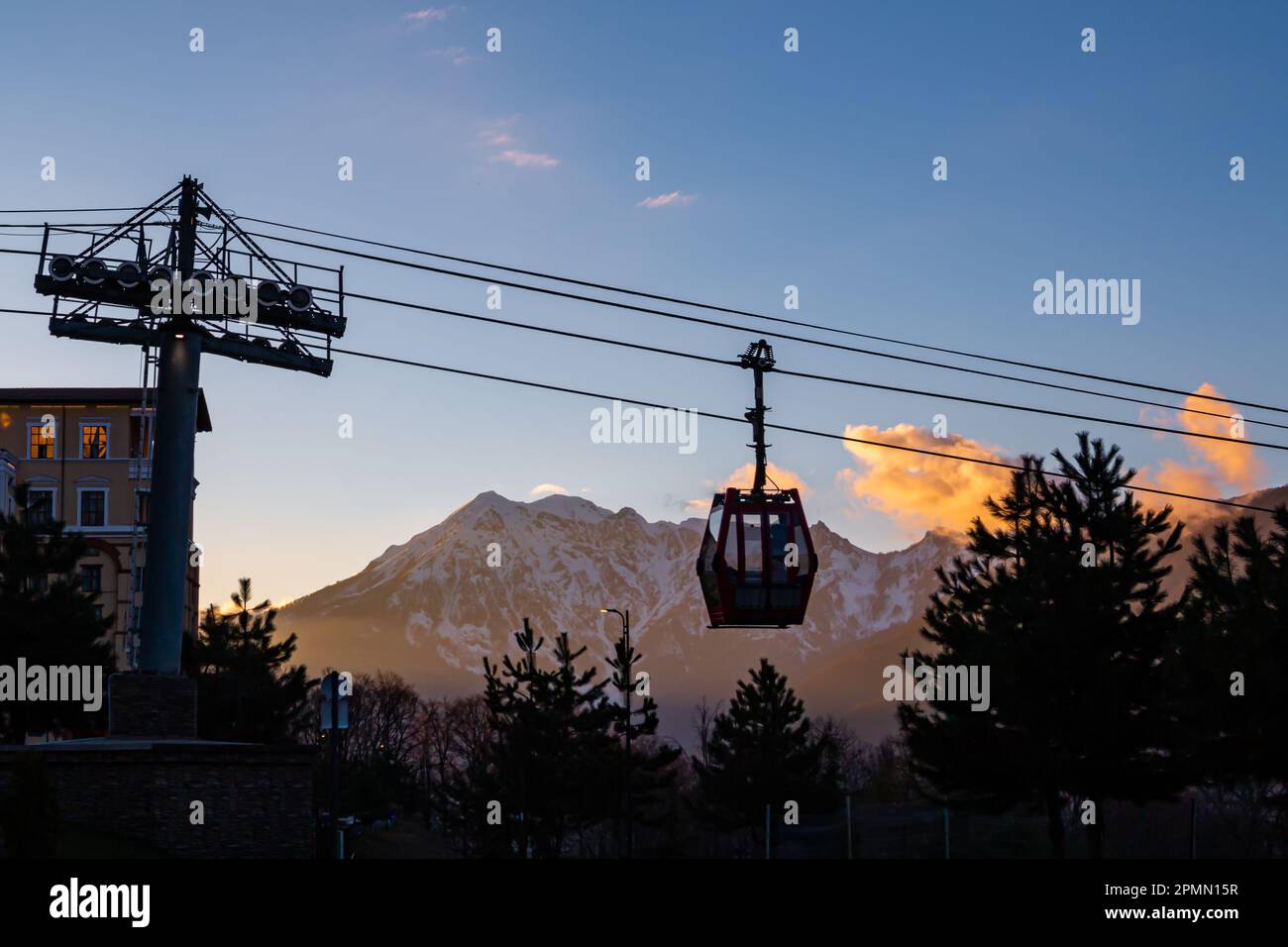 The cabin of the cable car against the backdrop of picturesque ...