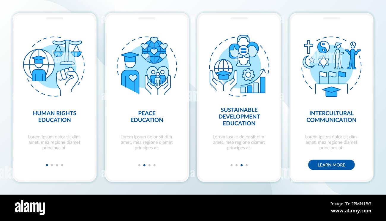 GCED experiences from blue onboarding mobile app screen Stock Vector