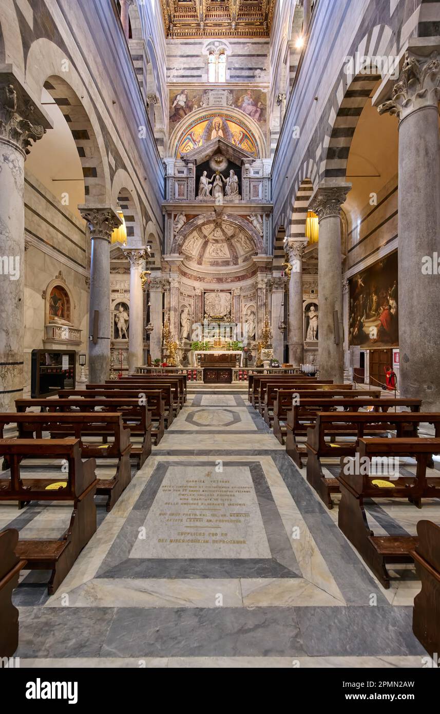 side aisle, interior shot of Pisa Cathedral, Cattedrale di Pisa, Pisa, Tuscany, Italy Stock Photo