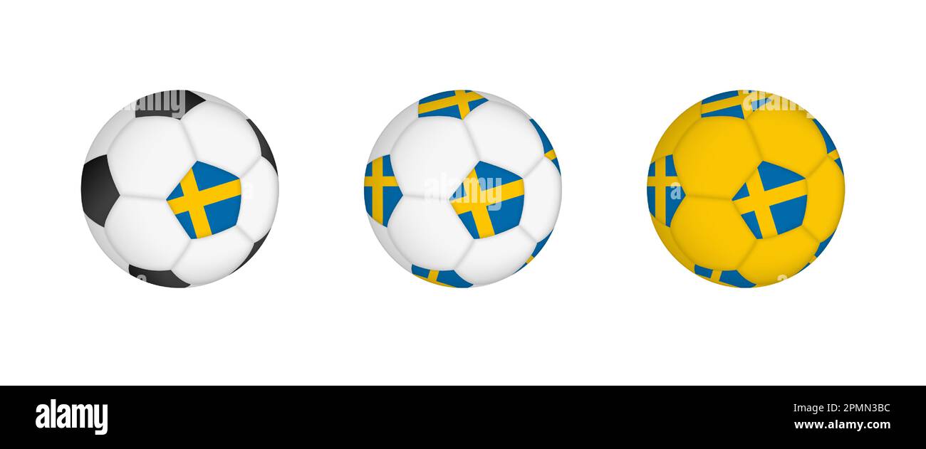 Collection football ball with the Sweden flag. Soccer equipment mockup with flag in three distinct configurations. Vector mockup. Stock Vector