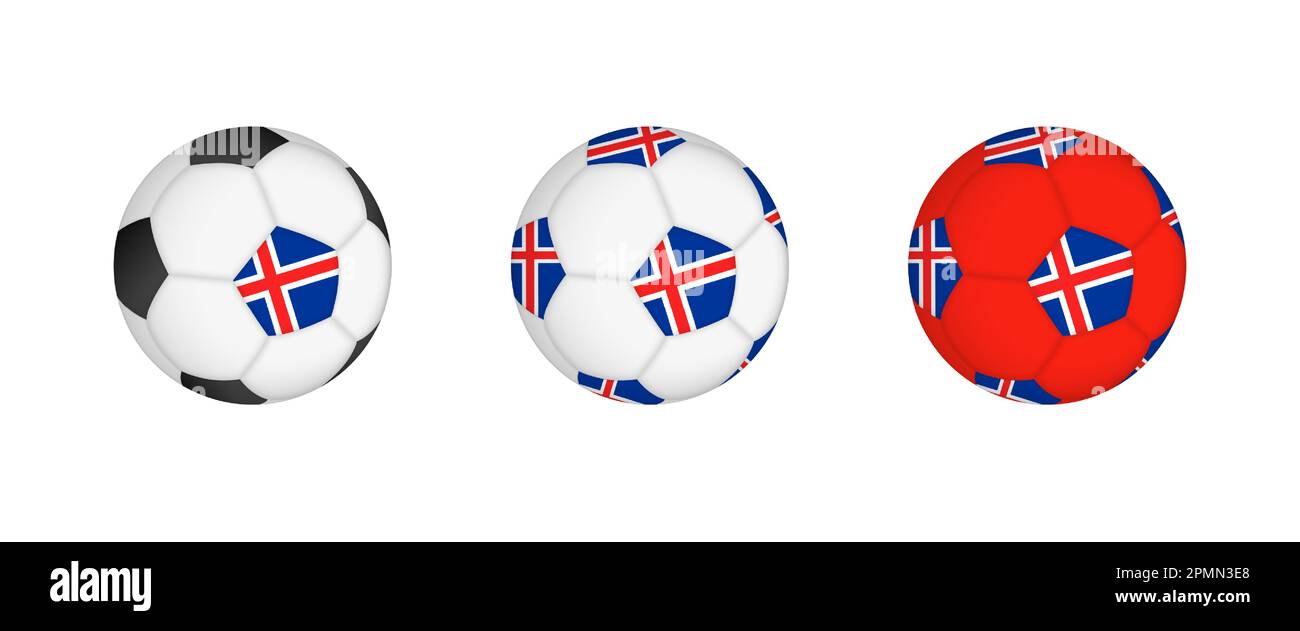 Collection football ball with the Iceland flag. Soccer equipment mockup with flag in three distinct configurations. Vector mockup. Stock Vector
