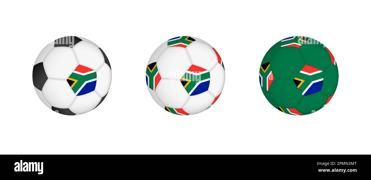 Collection football ball with the South Africa flag. Soccer equipment