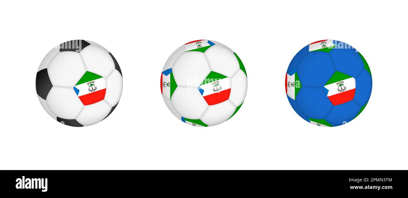 Collection football ball with the Equatorial Guinea flag. Soccer equipment mockup with flag in three distinct configurations. Vector mockup. Stock Vector