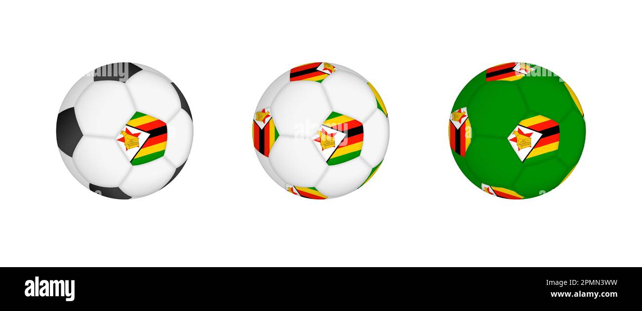 Collection football ball with the Zimbabwe flag. Soccer equipment mockup with flag in three distinct configurations. Vector mockup. Stock Vector