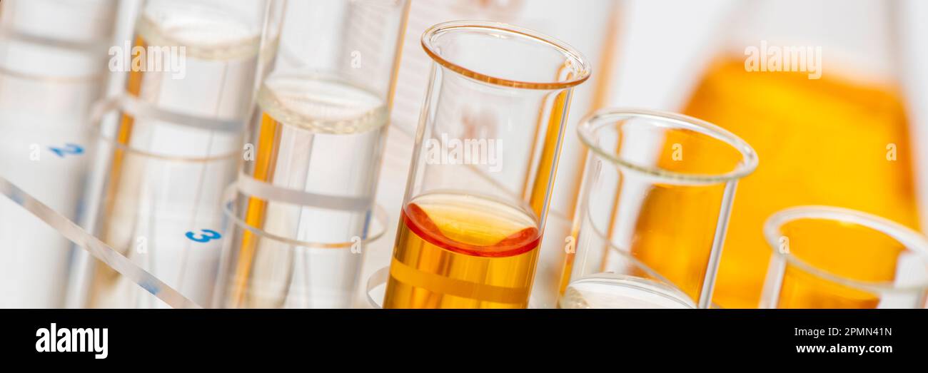 Test tube glassware in scientific laboratory Stock Photo