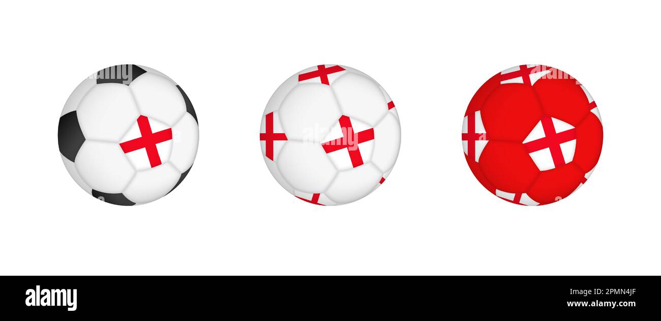 Collection football ball with the England flag. Soccer equipment mockup with flag in three