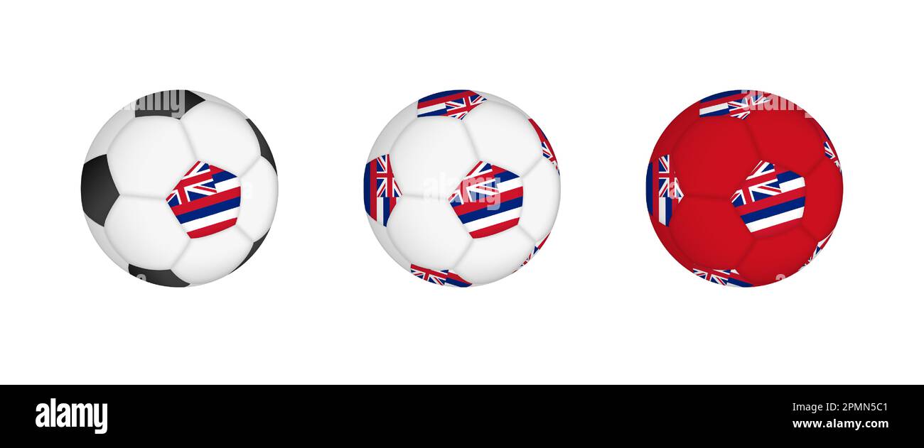 Collection football ball with the Hawaii flag. Soccer equipment mockup