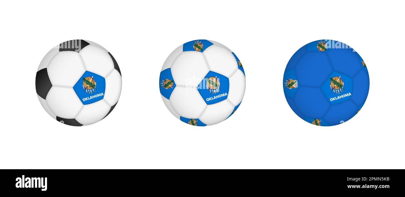 Collection football ball with the Oklahoma flag. Soccer equipment