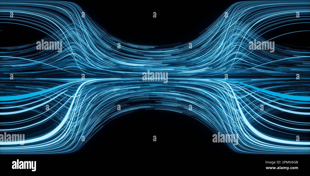 Equirectangular Drawing Flowing lines with digital cyberspace, 3d rendering. Equirectangular ...