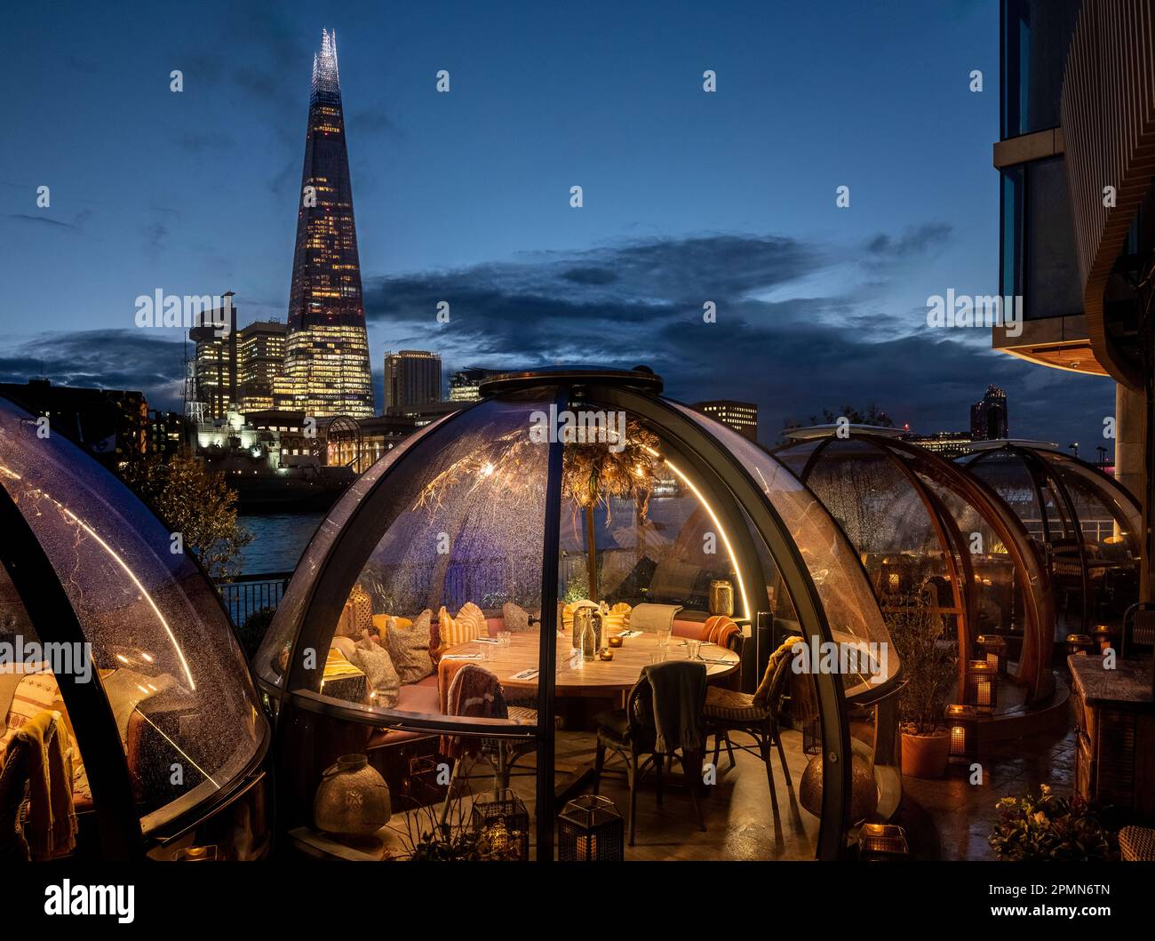 Igloos at Coppa Club on the Thames over looking the Shard London, The