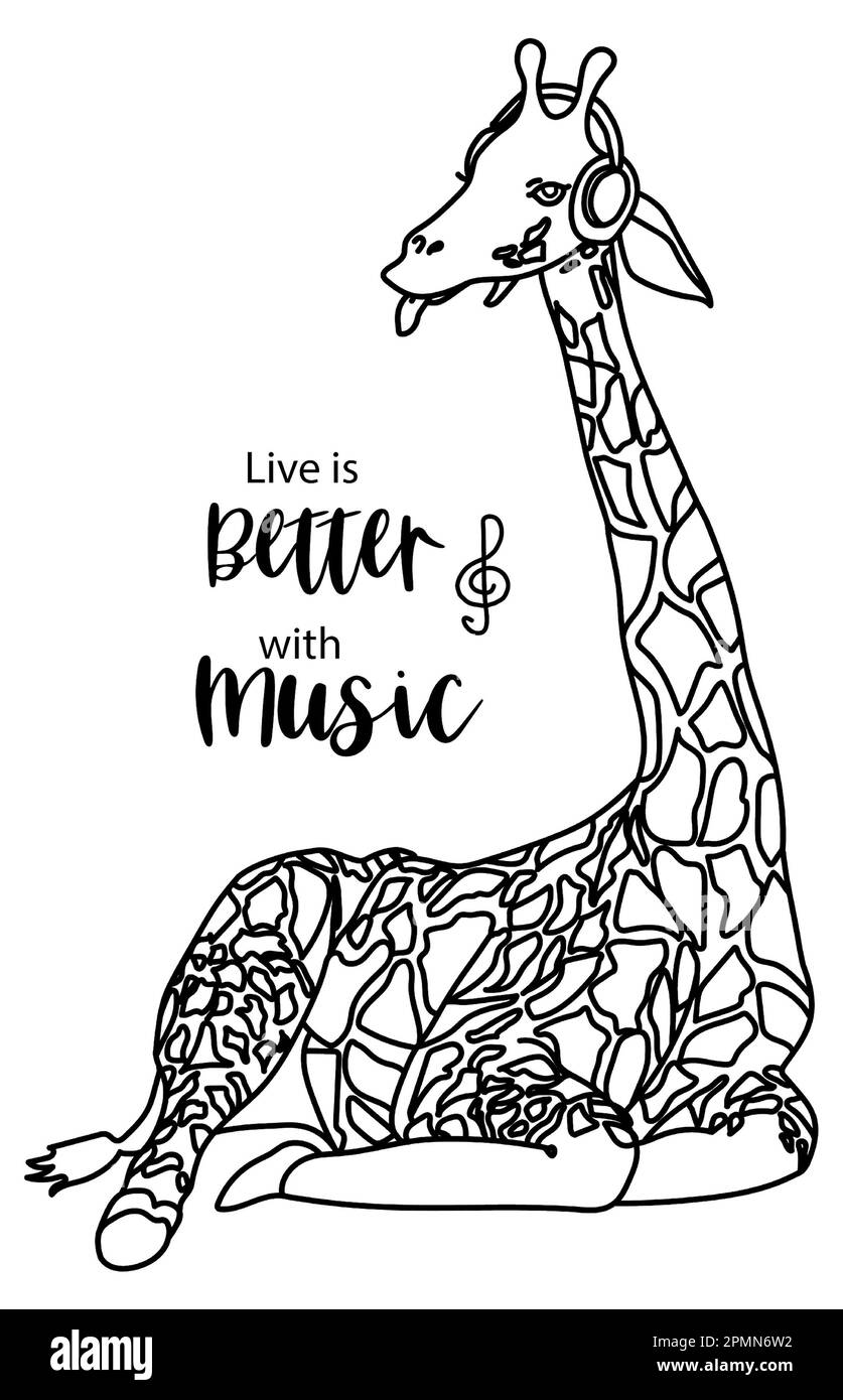 Giraffe illustration quote, Cartoon tropical animal , exotic summer jungle design.Hand drawn. Designf for baby shower party, birthday, Stock Photo