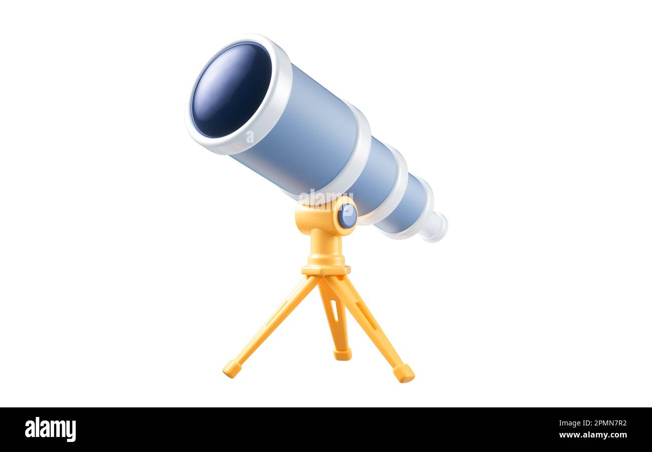 Telescope with cartoon style, 3d rendering. Digital drawing. Stock Photo