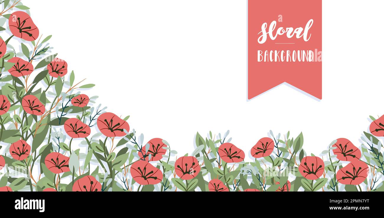 Decorative floral frame background with poppies flowers. Vector ...