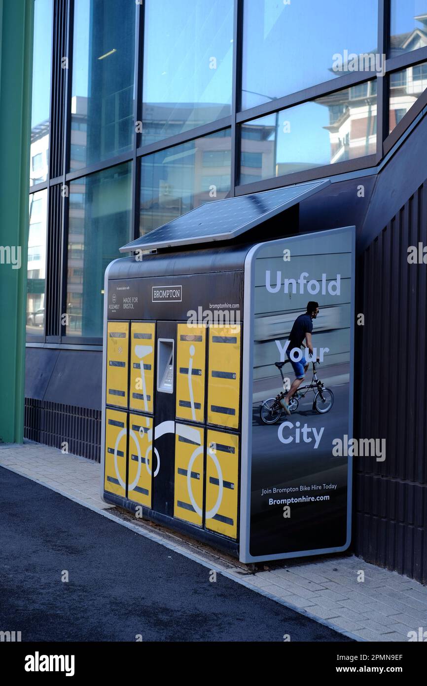 Brompton bike hire box near Bristol Temple Meads railway station Stock Photo