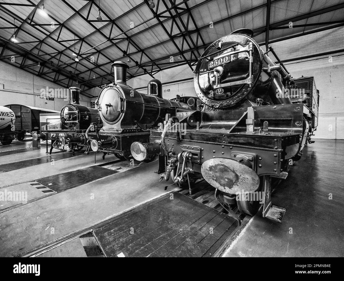 General image inside the National Railway Museum in York seen here featuring various locomotives Stock Photo