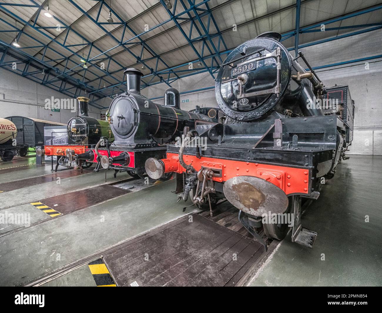 General image inside the National Railway Museum in York seen here featuring various locomotives Stock Photo