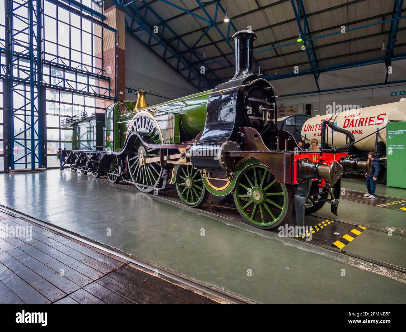 General image inside the National Railway Museum in York seen here featuring the Great Northern Railways Sterling single stroke locomotive Stock Photo