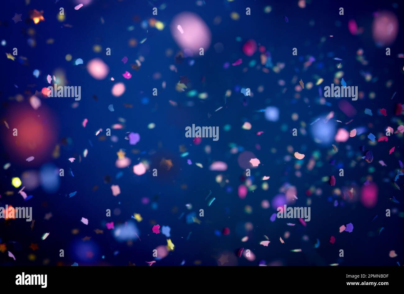 Dark blue background with confetti horizontal Stock Photo