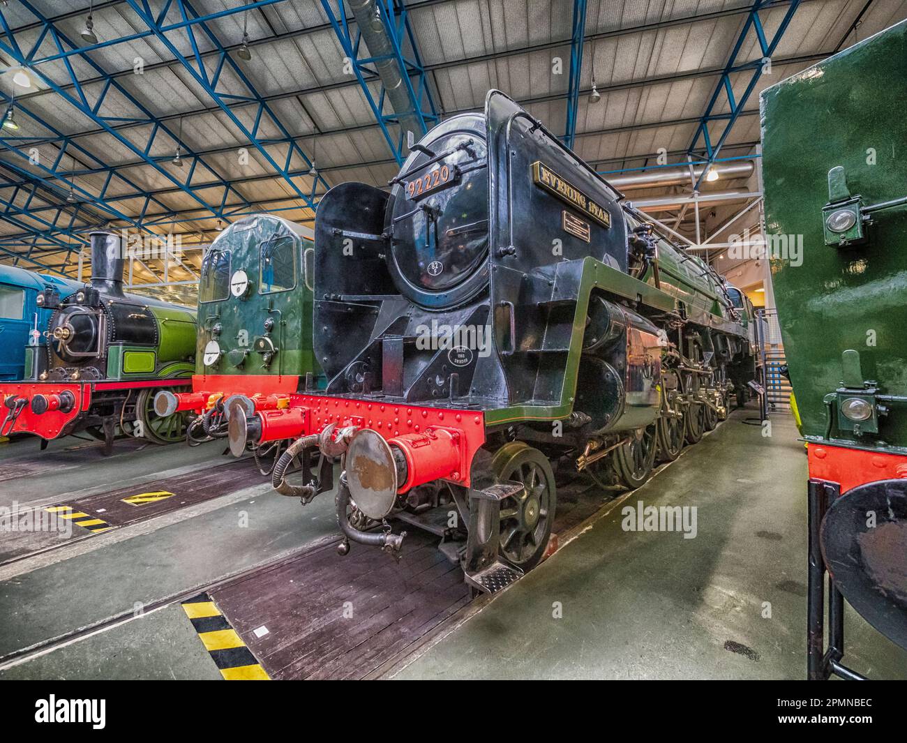 General image inside the National Railway Museum in York seen here featuring Southern Railways Clan Class locomotives Stock Photo