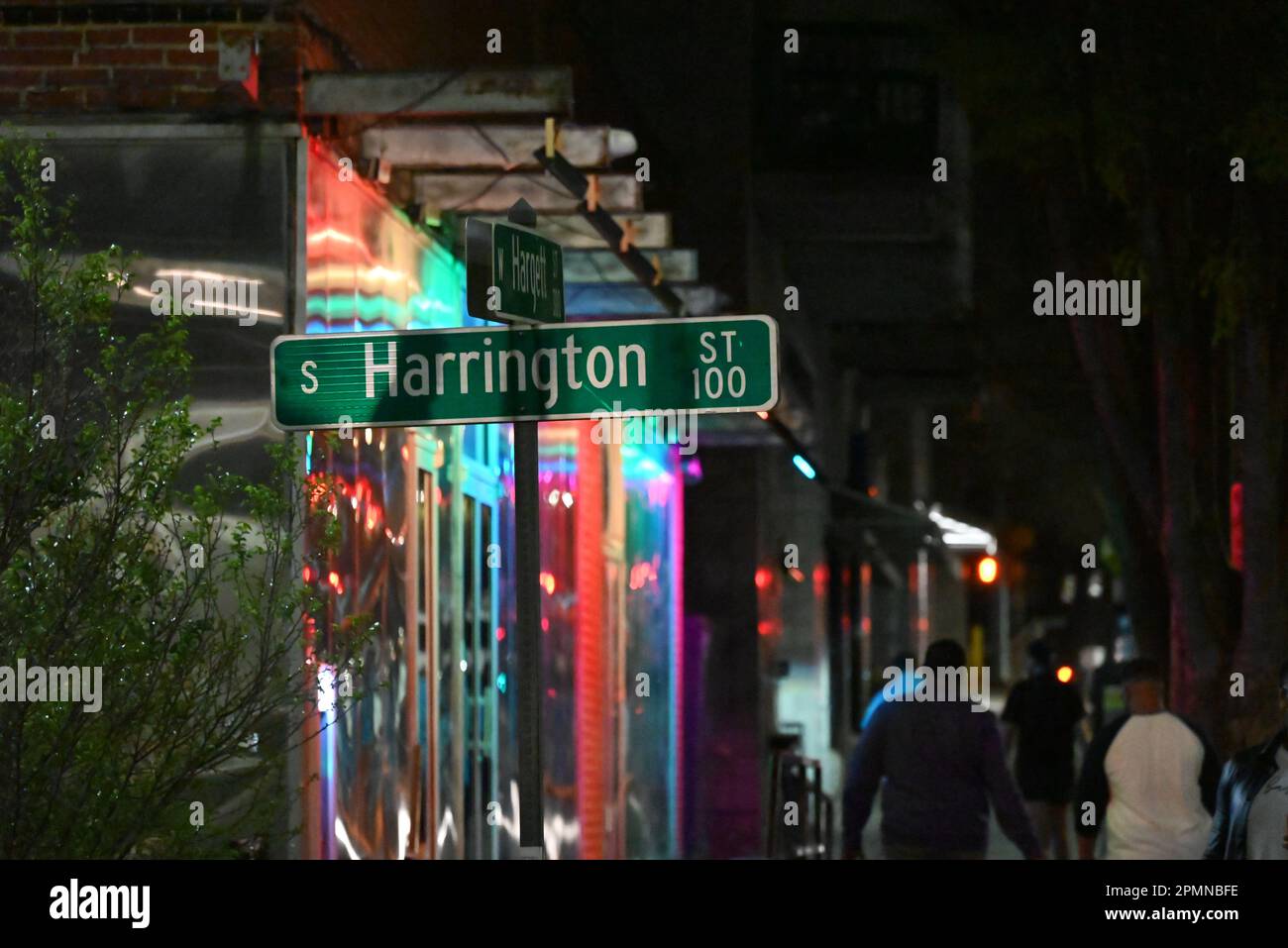 Close up of the Harrington Street road sign in downtown Raleigh, North
