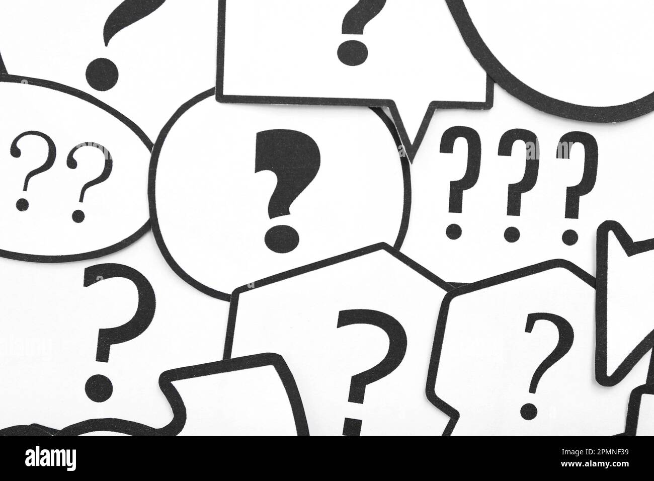 Speech bubbles with question marks, closeup Stock Photo