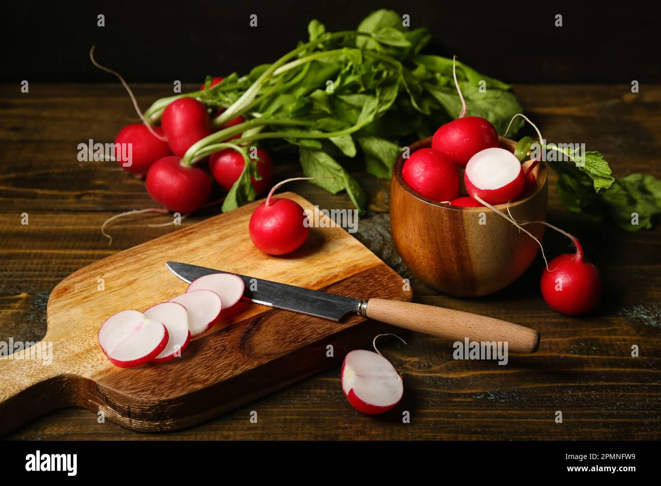 Table Raddish Radish slices cut knife hi-res stock photography and images - Alamy
