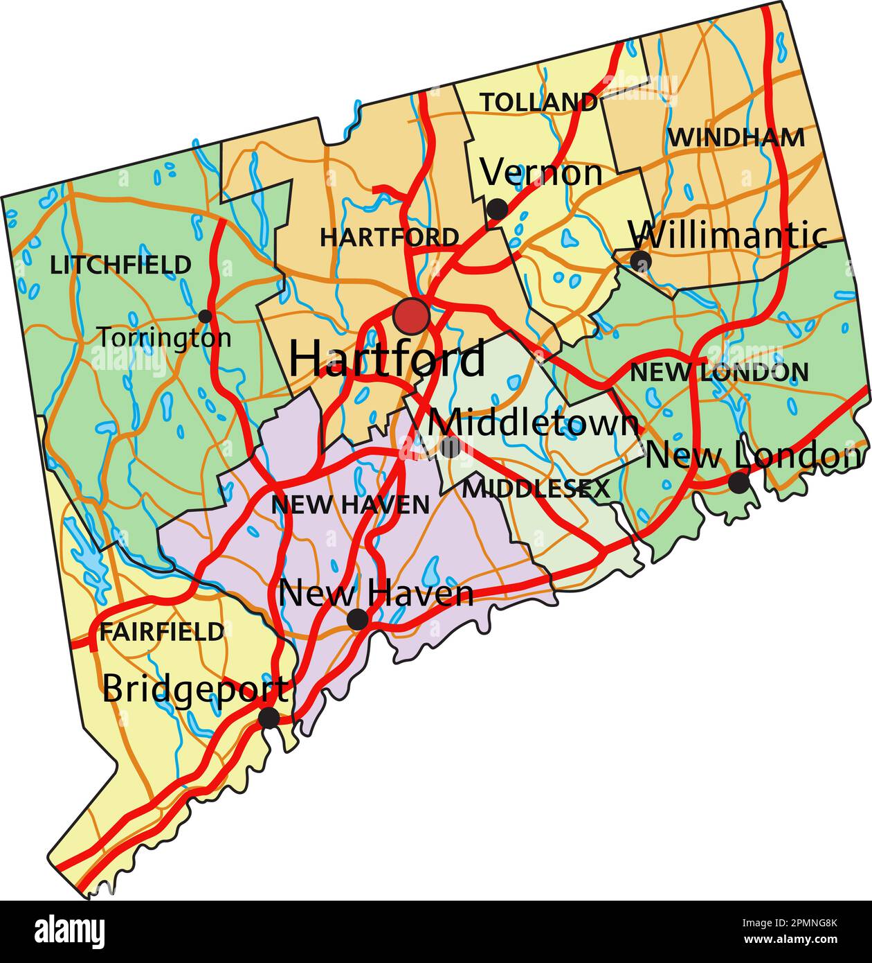Large Map Of Connecticut Connecticut - Connecticut Highly Detailed Editable Political Map With Labeling 2PMNG8K