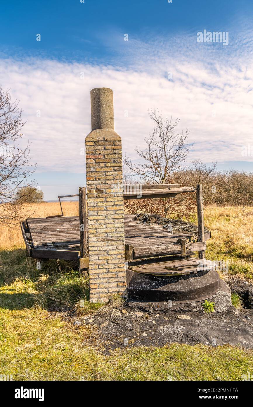 Tar pot oven for preparinng fishing nets, Helnaes Denmark Stock Photo