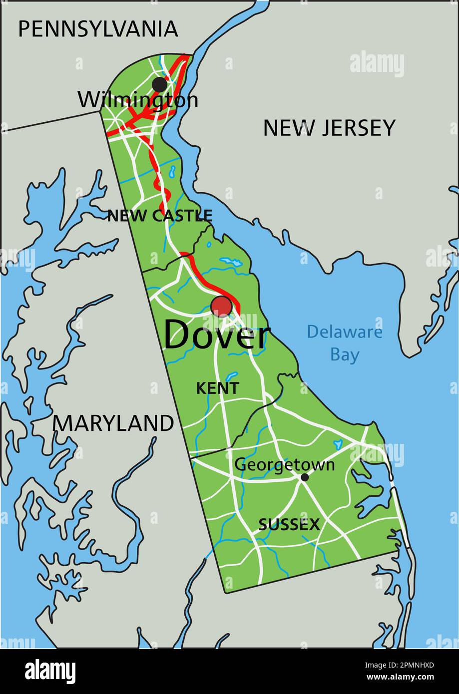 High detailed Delaware physical map with labeling Stock Vector Image ...
