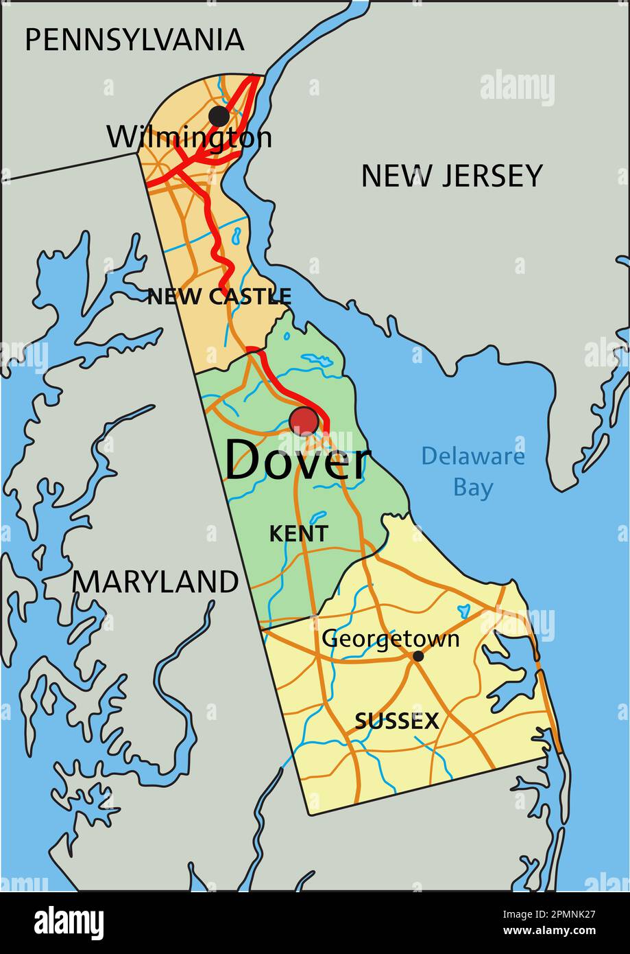 Delaware Highly Detailed Editable Political Map With Labeling Stock 