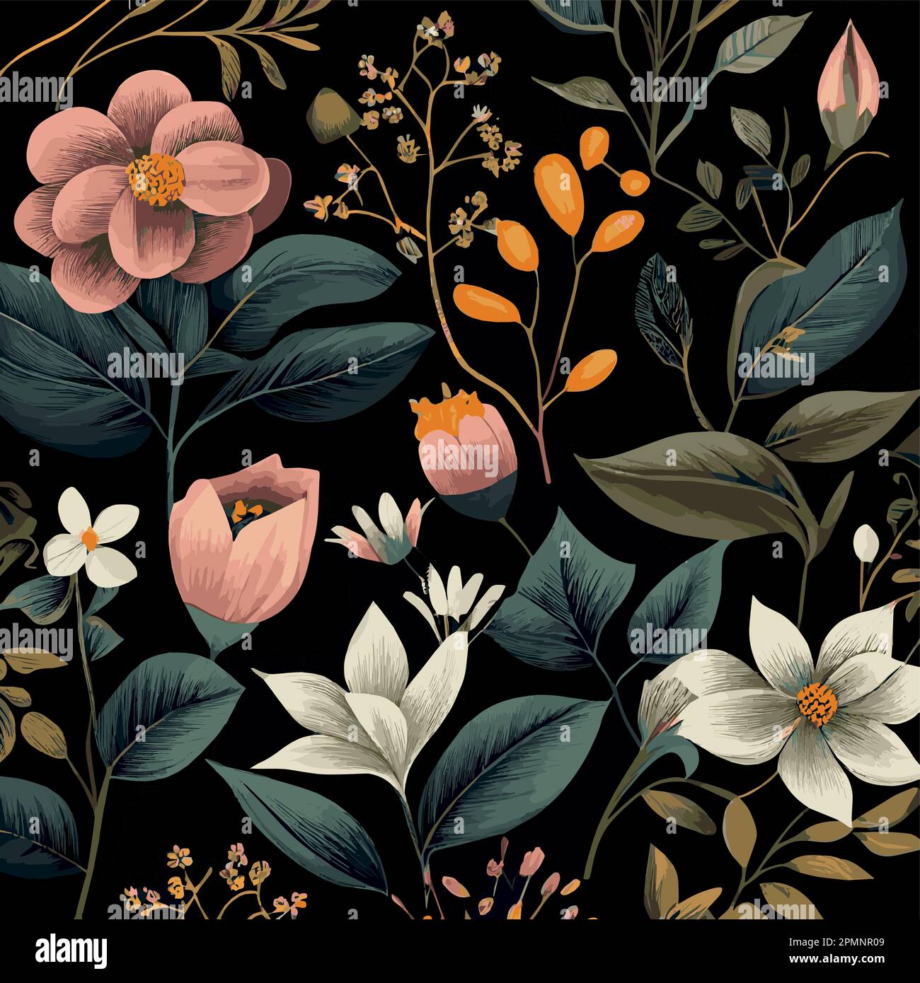 Organic dark floral texture pattern background - Vector illustration ...