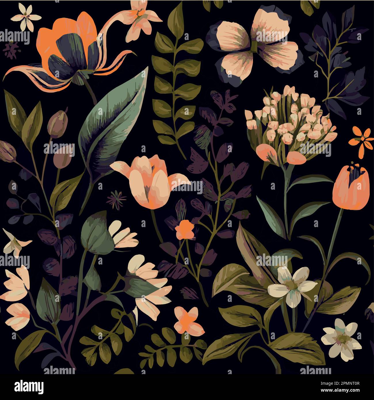 Organic dark floral texture pattern background - Vector illustration ...