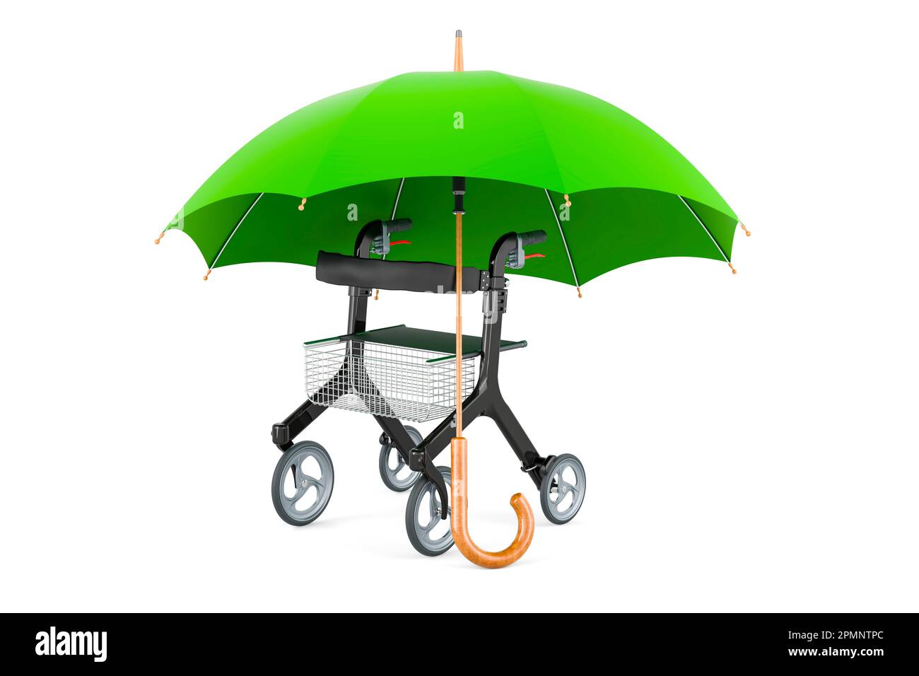Rollator for elderly under umbrella, 3D rendering isolated on white background Stock Photo