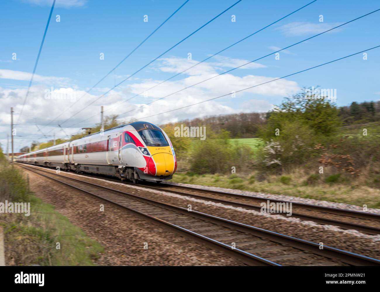 The new LNER Azuma electric train operating on the East Coast Mainline,  England, UK. Stock Photo