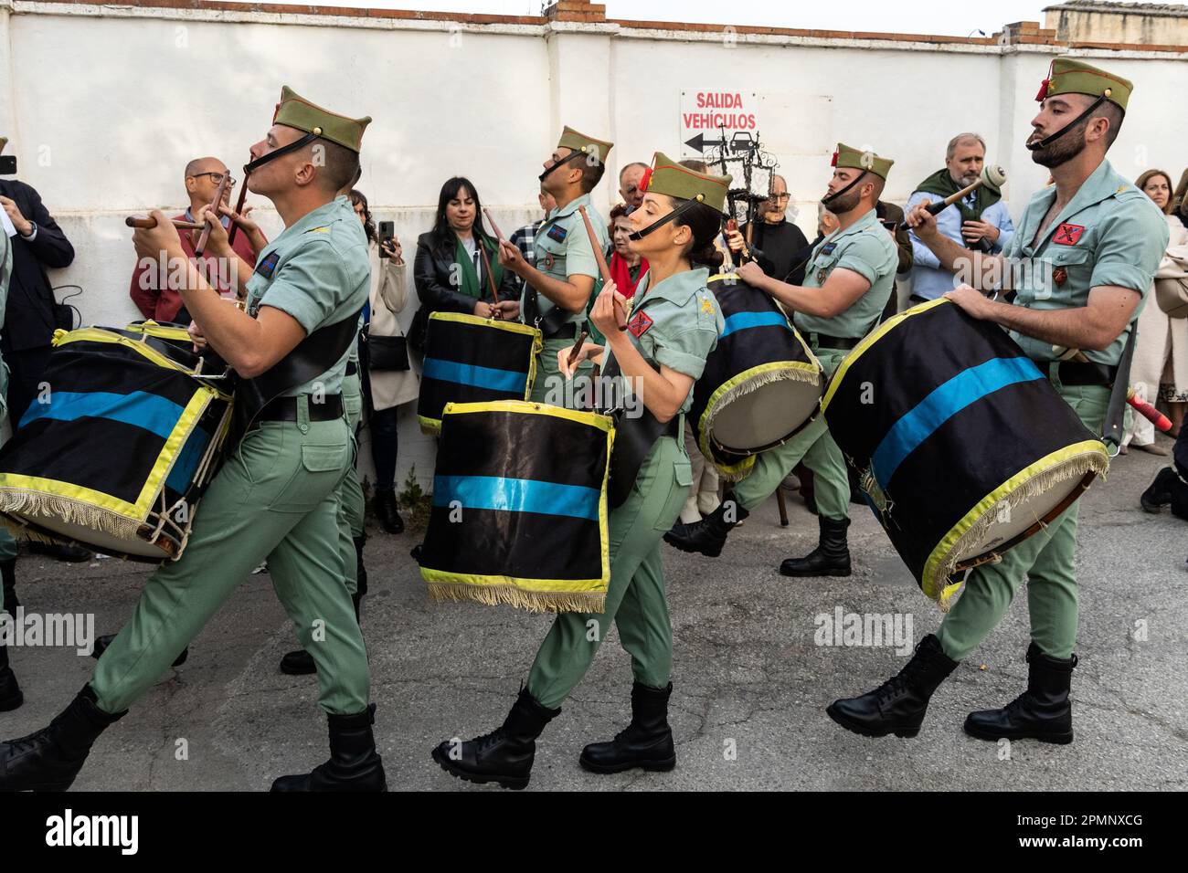 The Spanish Foreign Legion band plays during a Good Friday procession at Holy Week or Semana Santa, April 6, 2023 in Ronda, Spain. Ronda, first settled in the 6th century B.C. has been holding Holy Week processions for over 500-years.  Credit: Richard Ellis/Richard Ellis/Alamy Live News Stock Photo