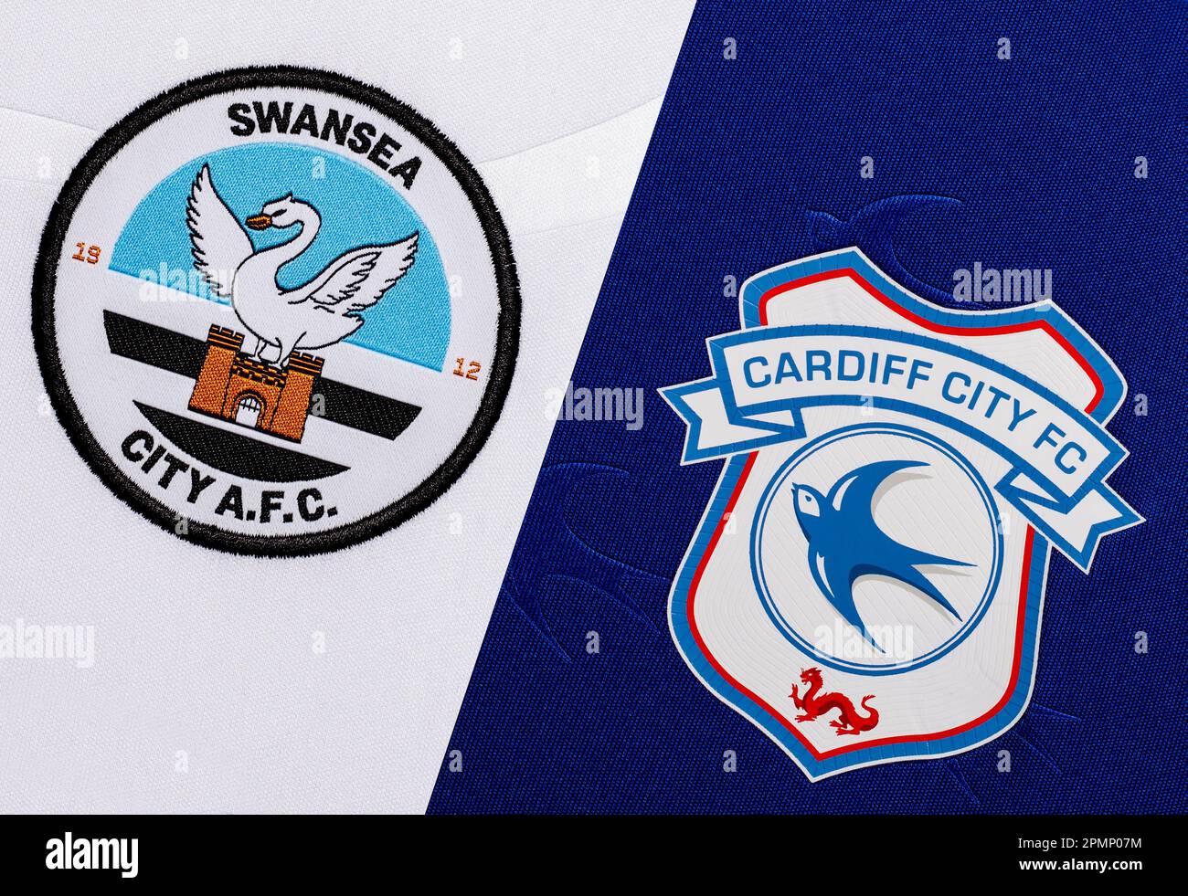 Come up of Swansea City and Cardiff City badge Stock Photo