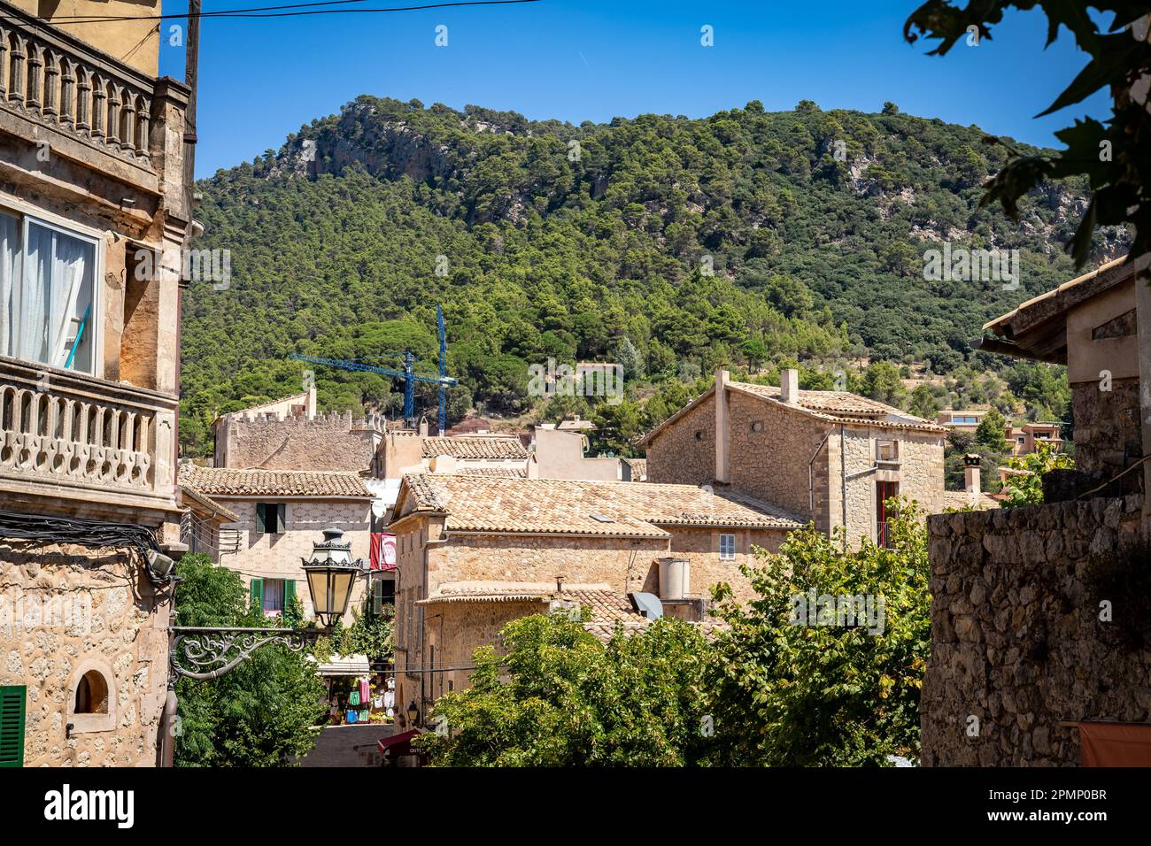Valdemossa, Mallorca - Old Town with Hill in Background Stock Photo