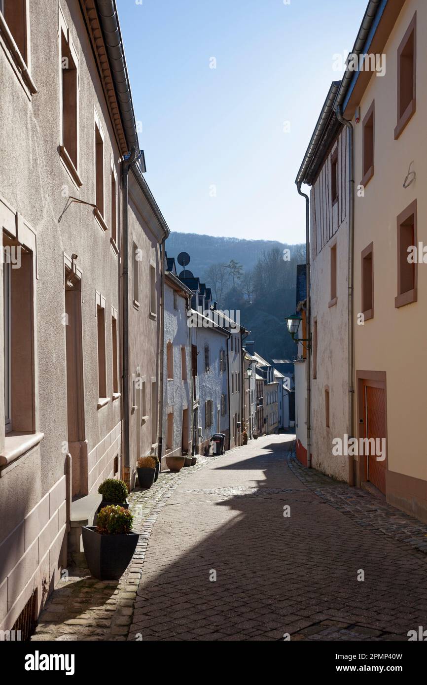 Europe, Luxembourg, Diekirch, Esch-sur-Sure, Historic Buildings on Rue de la Poste Stock Photo