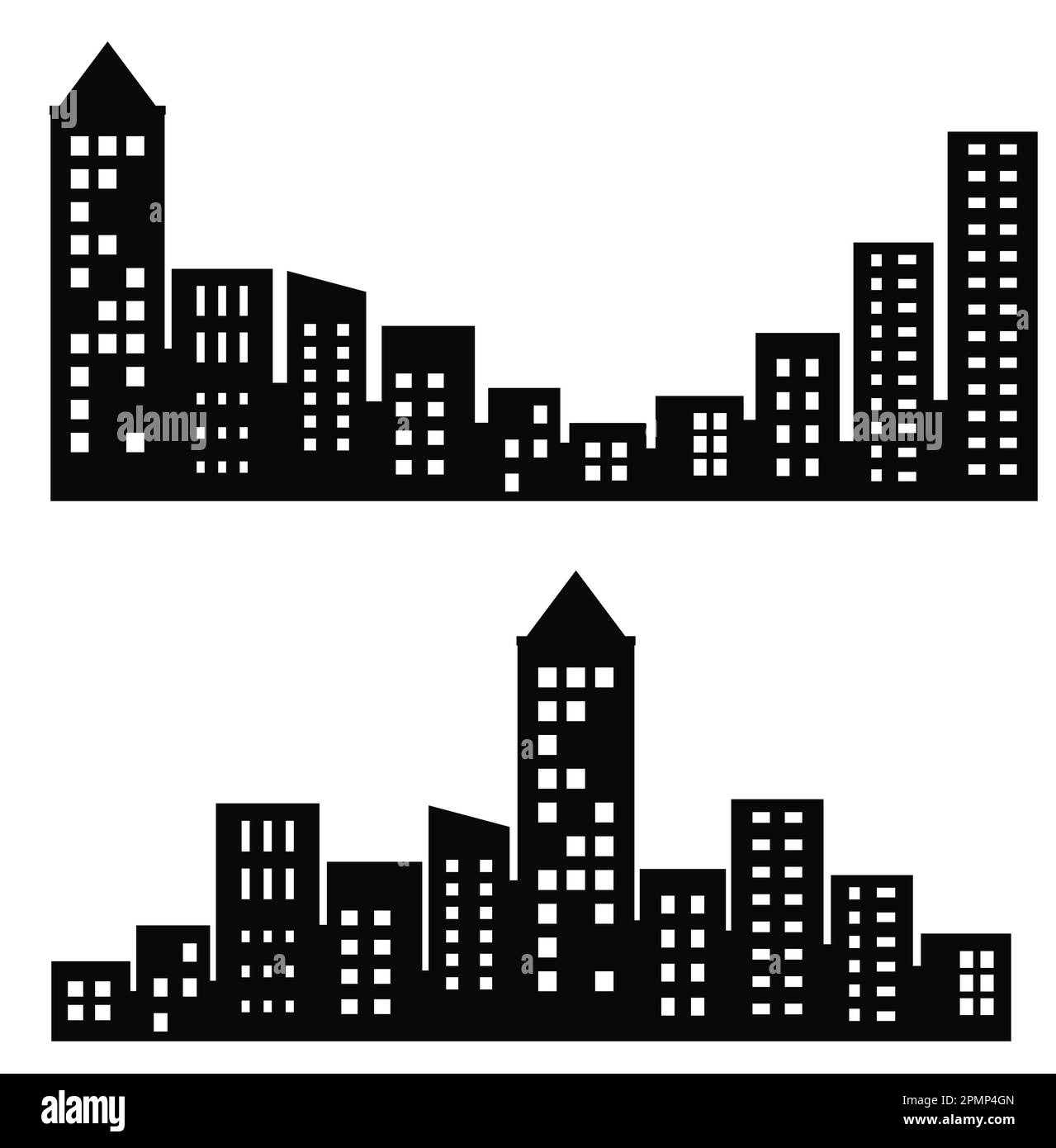 Flat Black Cityscape Silhouette city buildings set Modern Stock Vector ...